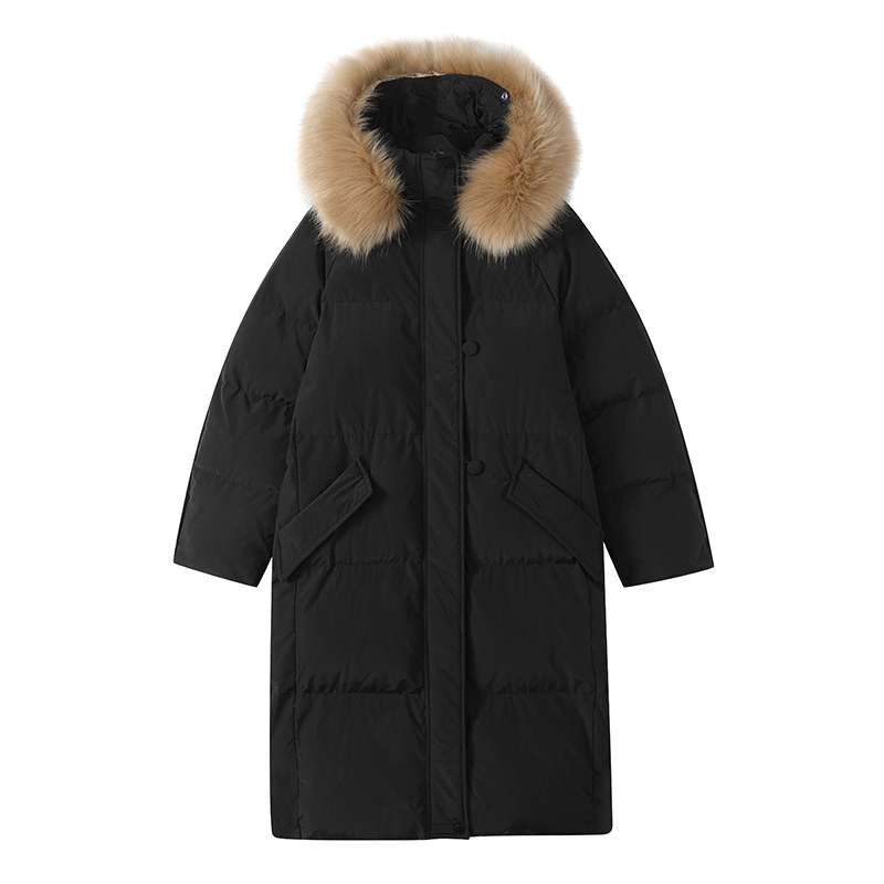 300g新年90白鸭绒面包服过膝大毛领韩版宽松白色羽绒服女冬中长款