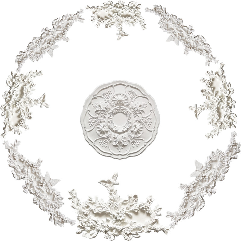 法式石膏花角镂空小鸟天花吊顶造型欧式轻奢石膏线条异形非PU灯盘