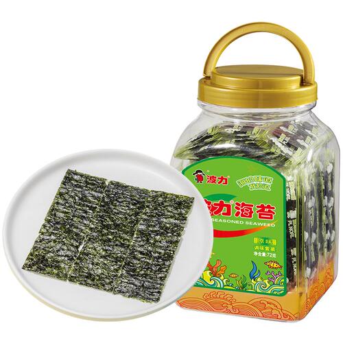 波力海苔原味72g*1罐桶装海苔即食儿童宝宝休闲零食紫菜食品多少钱-聚