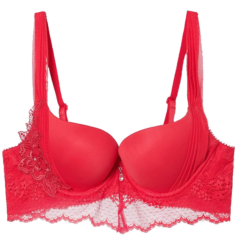 爱慕imis爱美丽女士内衣婚庆红色厚款蕾丝深v调整美背聚拢文胸罩