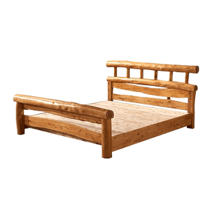 原木双人床纯柏木1.8米5简约现代中式硬板床全实木床民宿客栈家具