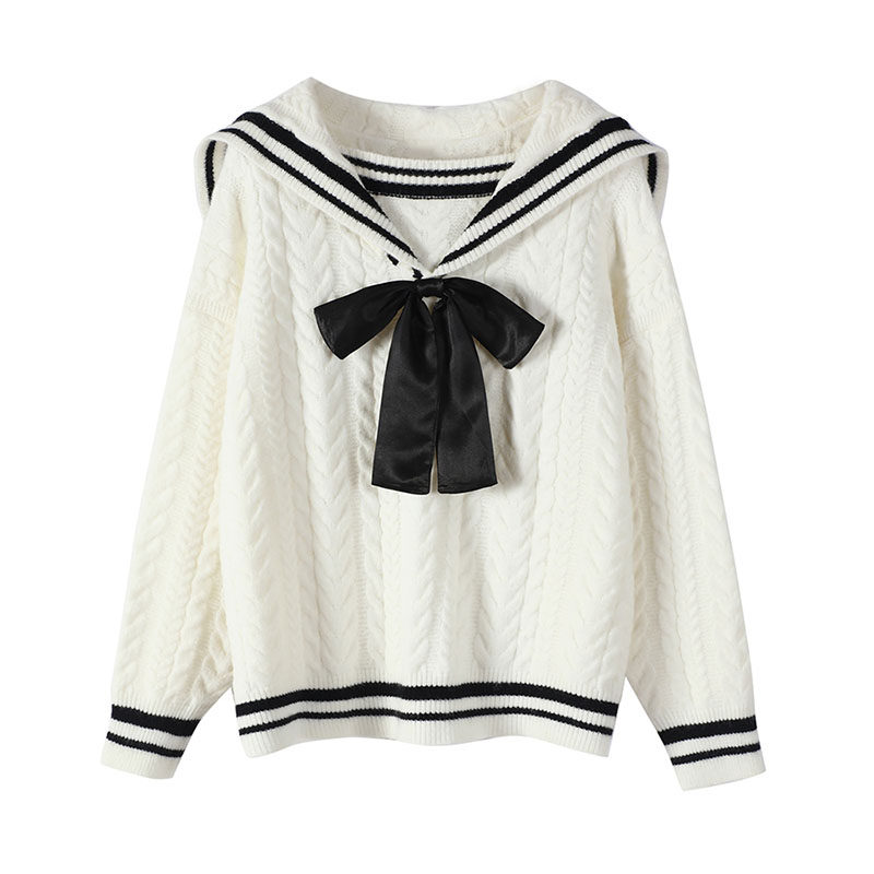 大码女装秋季新款学院风海军领毛衣女胖mm显瘦外穿百搭长袖针织衫