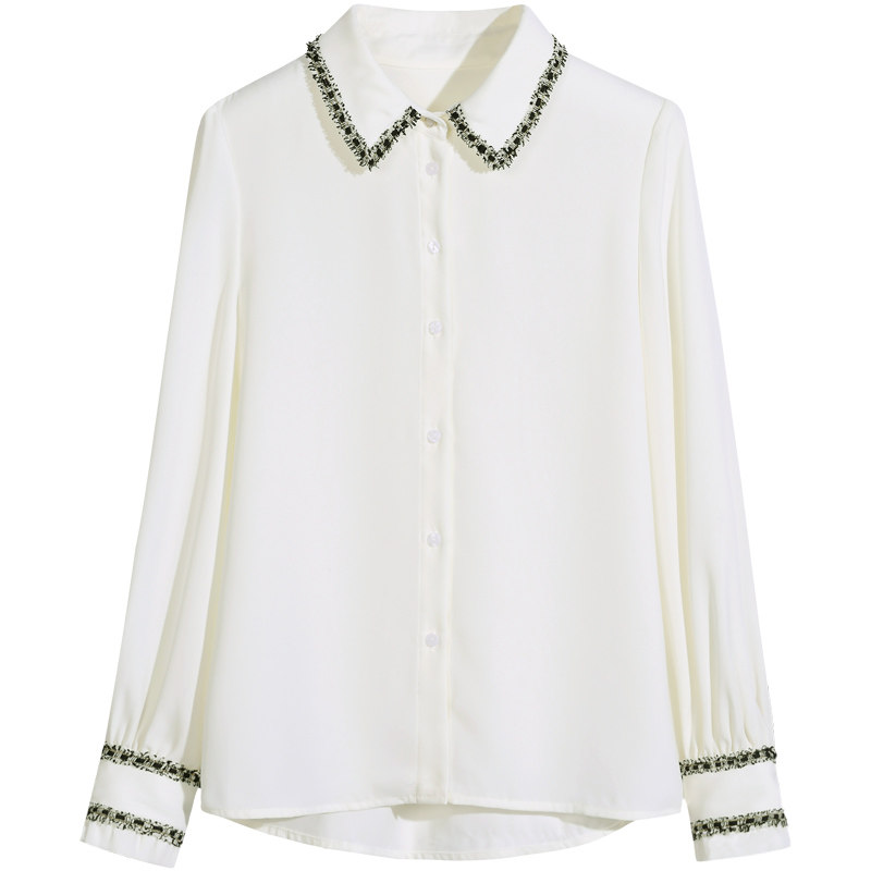 白色雪纺衬衫女长袖春秋季小香风花边木耳边衬衣洋气名媛气质上衣