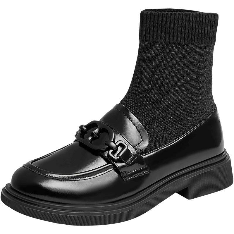 tata他她黑色弹力袜靴袜子鞋女2022冬新款连袜靴针织短靴7td60dz2