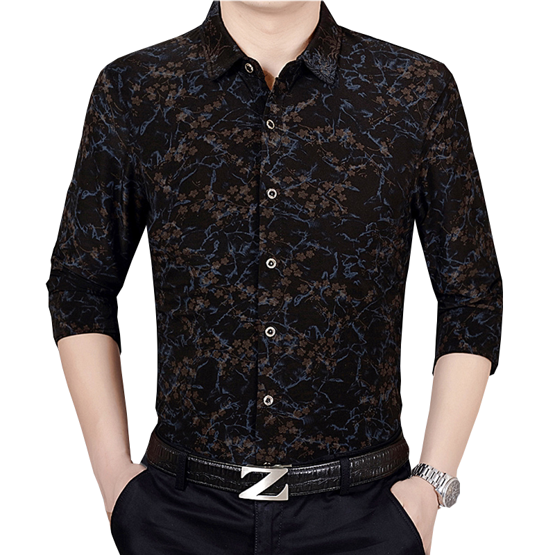 秋冬加厚爸爸花衬衫长袖加绒衬衣男中老年宽松休闲印碎花保暖上衣