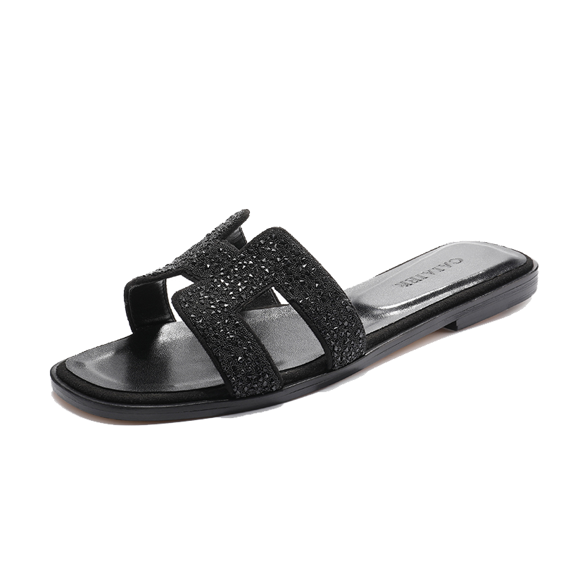 h拖鞋女2019新款夏季凉鞋网红沙滩鞋平底h凉拖外穿水钻大码一字拖