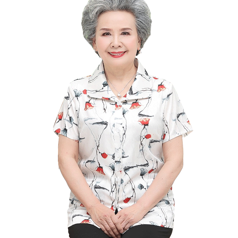 中老年人夏装女冰丝短袖薄奶奶装60岁70妈妈套装上衣80老太太衣服