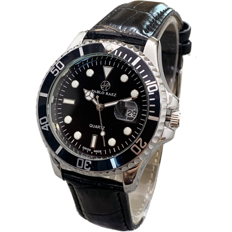 pablo raez黑绿表盘时尚男士皮带腕表石英表气质商务休闲手表包邮