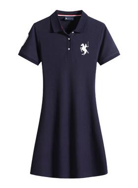 保罗2022新款夏季显瘦修身休闲刺绣裙子翻领polo裙a字女士连衣裙