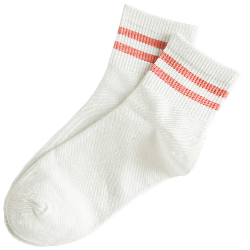 袜子女中筒ins潮春夏季薄款纯棉韩版运动袜条纹白色日系学院风袜