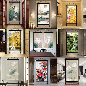 墙壁挂布超大布艺挂画玄关客厅背景装饰布画竖版壁画吊画中式画布