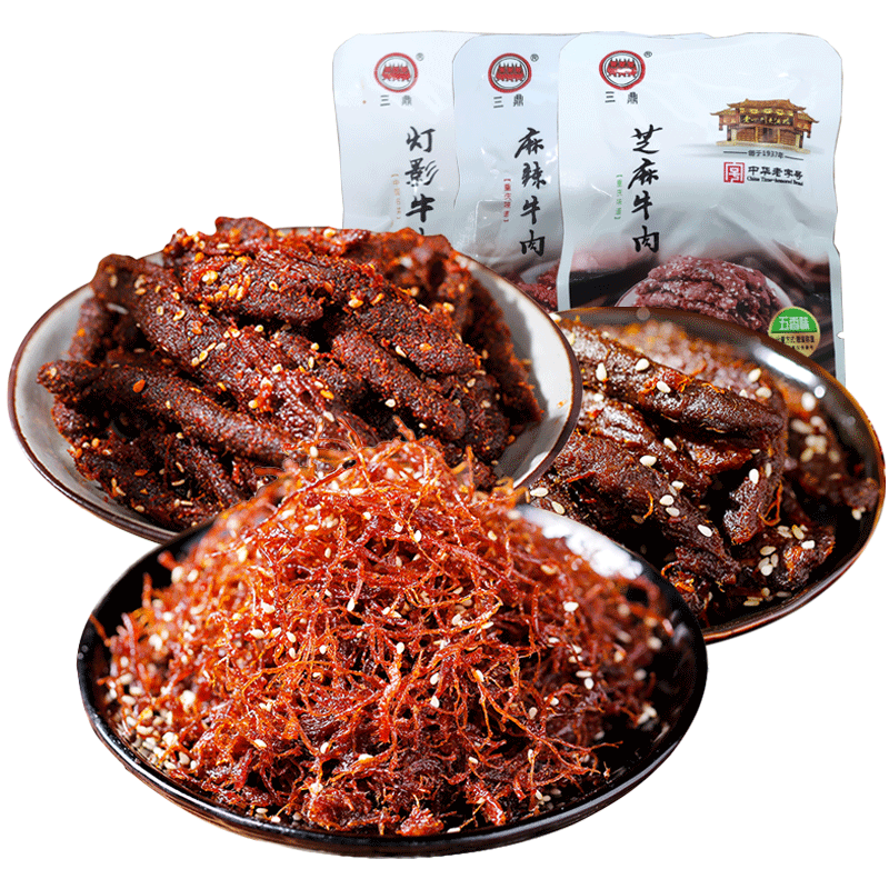 老四川大酒楼五香麻辣牛肉干灯影牛肉丝500g重庆三鼎小吃零食散装