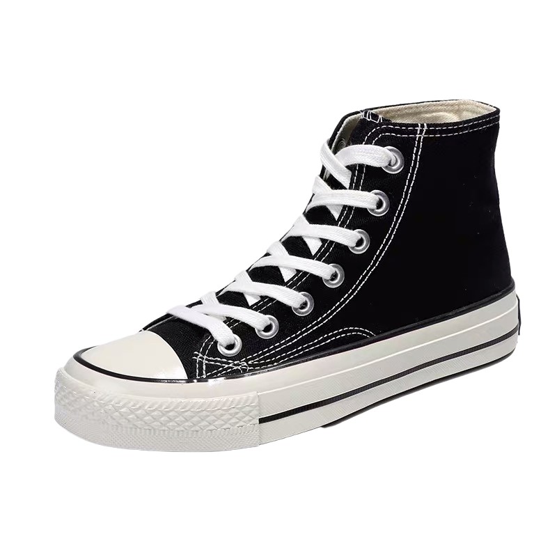 纯棉布料内增高女鞋5cm中跟高帮鞋帆布鞋系带运动休闲单鞋2021潮