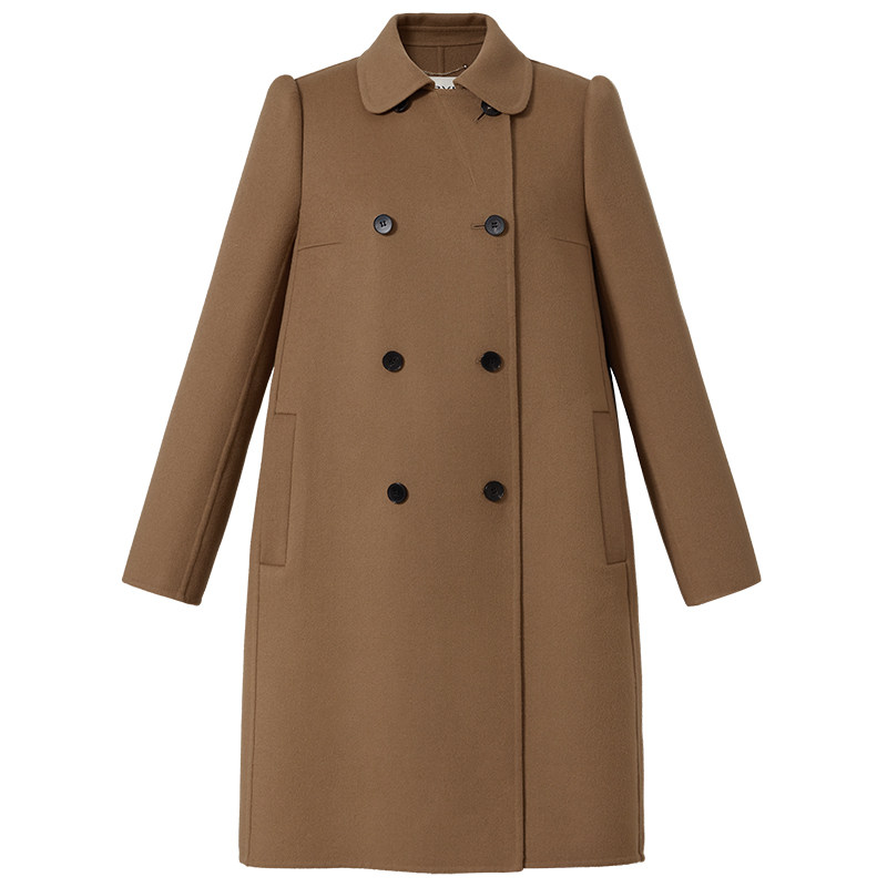 carven卡纷女装21秋冬新品栗色a型羊毛双面呢中长大衣005001-预售