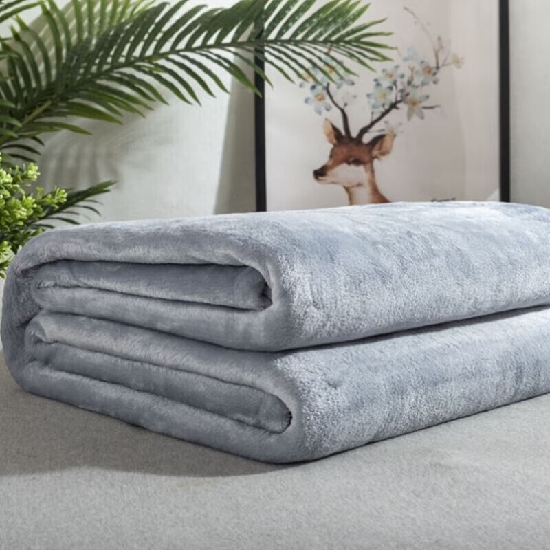 盖淘蓝色毛毯单层薄款双面铺床珊瑚绒小毯子冬天床上铺的加厚冬季