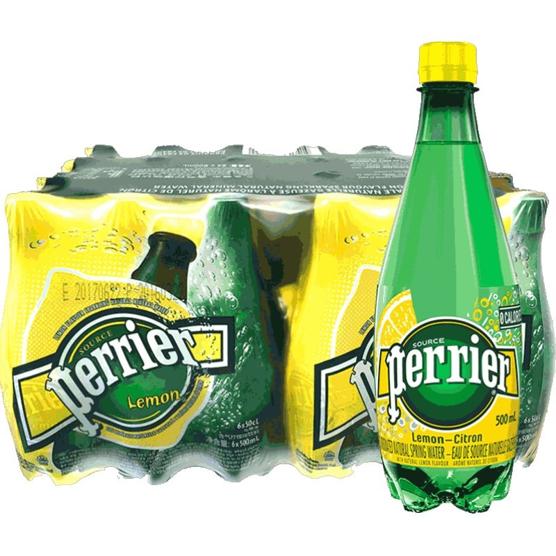 perrier巴黎水柠檬味塑料瓶含气天然矿泉水气泡水整箱500ml*24瓶