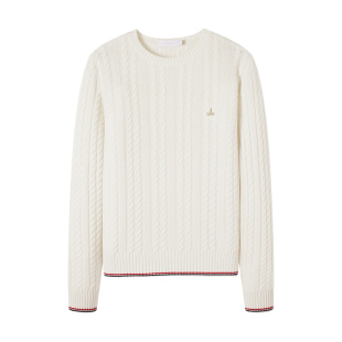 [纯羊毛]Navigare意大利小帆船冬季白色圆领毛衣女休闲针织打底衫