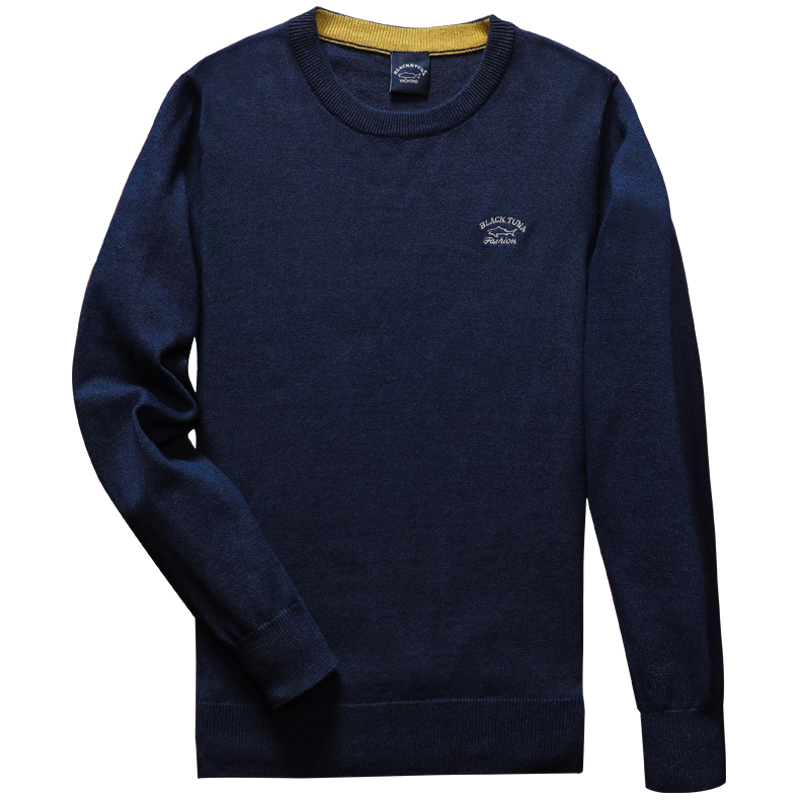 blacktuna鲨鱼冬季纯棉男士长袖t恤加绒加厚针织衫打底衫保暖毛衣