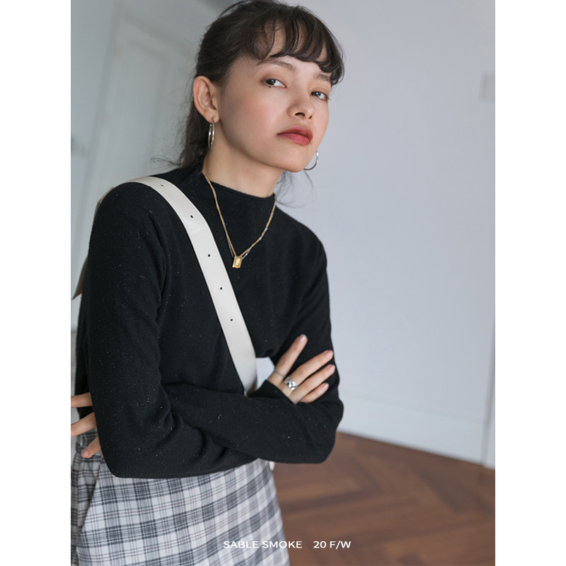 sablesmoke针织打底衫女秋冬内搭显瘦黑色修身长袖薄款半高领上衣