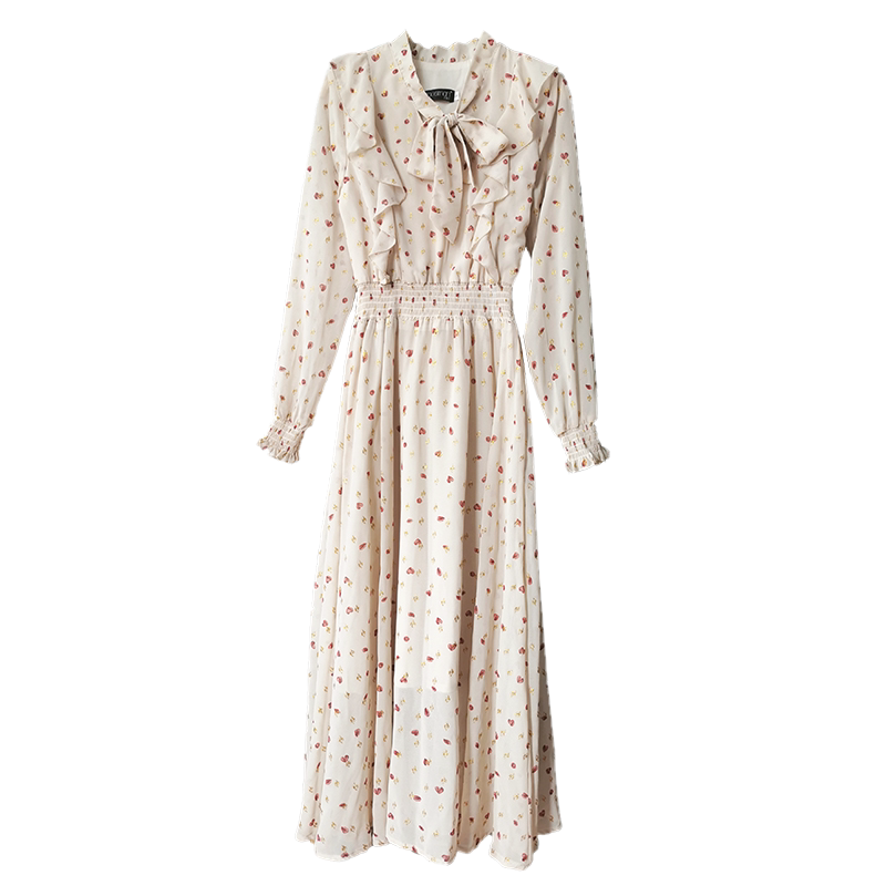 浅色碎花雪纺连衣裙女2020新款裙子收腰显瘦气质森系长袖秋季韩版