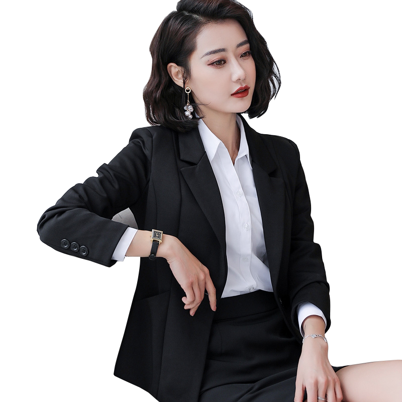 黑色短款小西装外套女春秋新款正装工作服韩版长袖职业装西服上衣