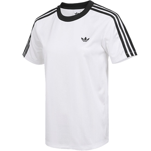adidas阿迪达斯三叶草女子三条纹户外运动健身休闲短袖T恤JV9647