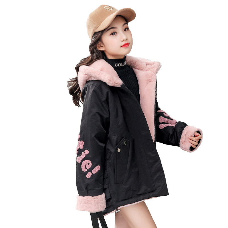 女童外套冬装2019新款10儿童风衣女大童时髦12加绒加厚15岁派克服
