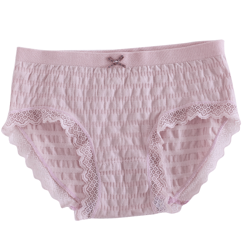 女士内裤纯棉透气少女泡泡无缝日系可爱蕾丝边无痕三角中腰女裤头