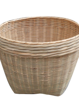 竹编箩筐竹篓收纳竹筐淘米筐 粮食筐细果篮带盖圆形藤编家用大号