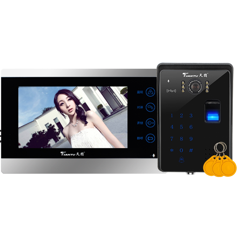 天图可视门铃家用高清有线智能指纹开锁视频监控可视对讲门禁系统
