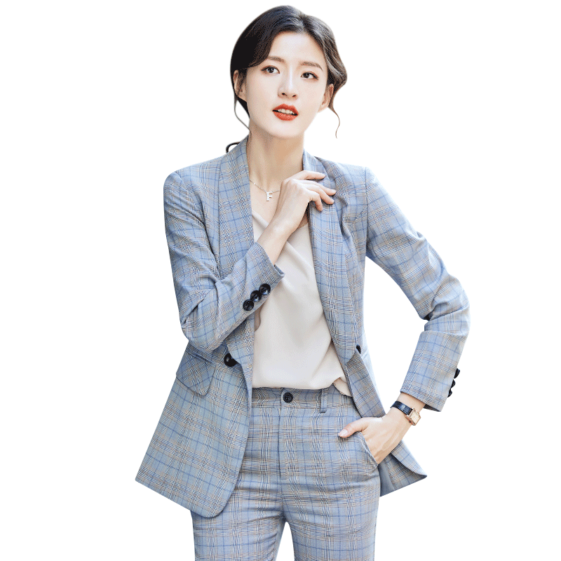 小西装外套女韩版休闲女士时尚气质格子西服2019新款秋冬职业套装