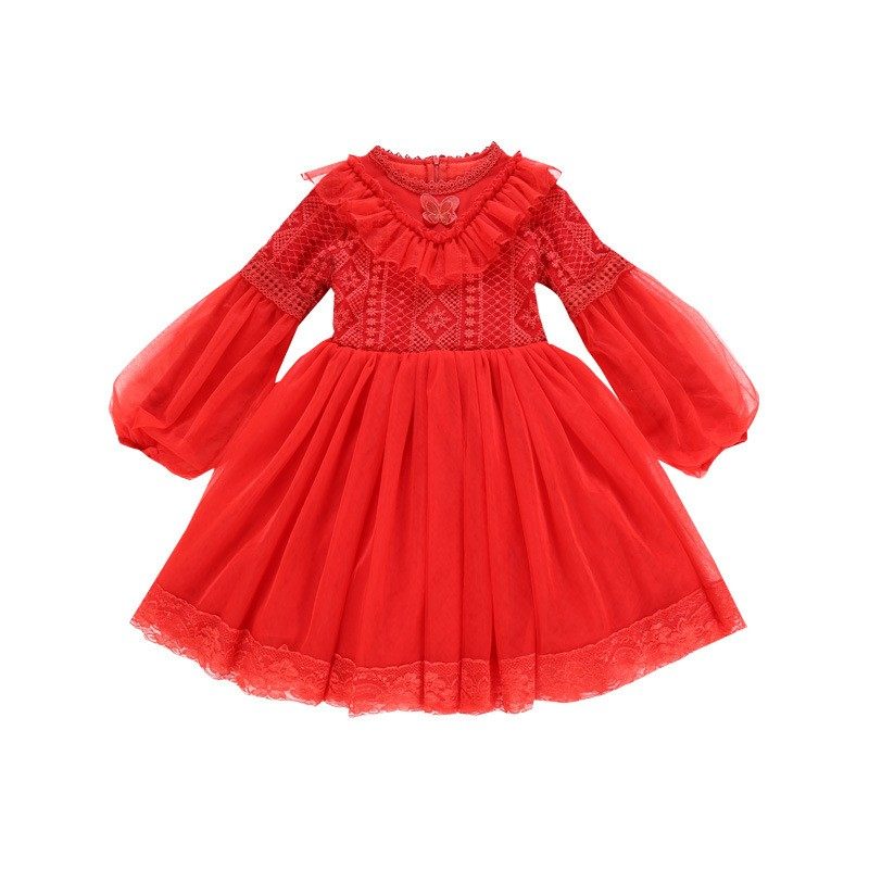 女童公主裙蓬蓬裙秋款洋气红色连衣裙儿童礼服白纱裙秋冬裙子加绒