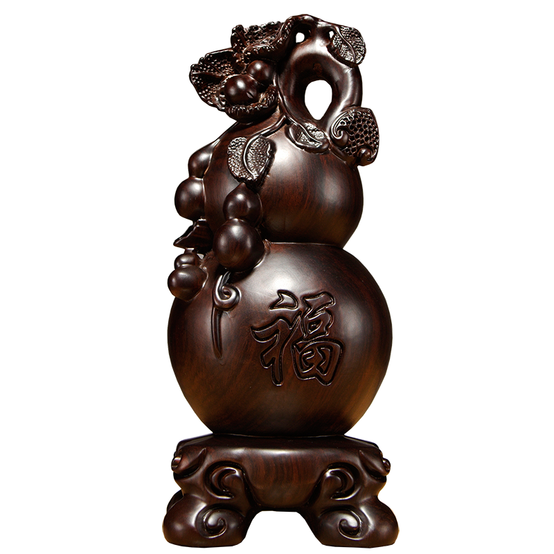 黑檀实木雕刻福禄葫芦摆件红木家居客厅电视柜办公装饰工艺品送礼