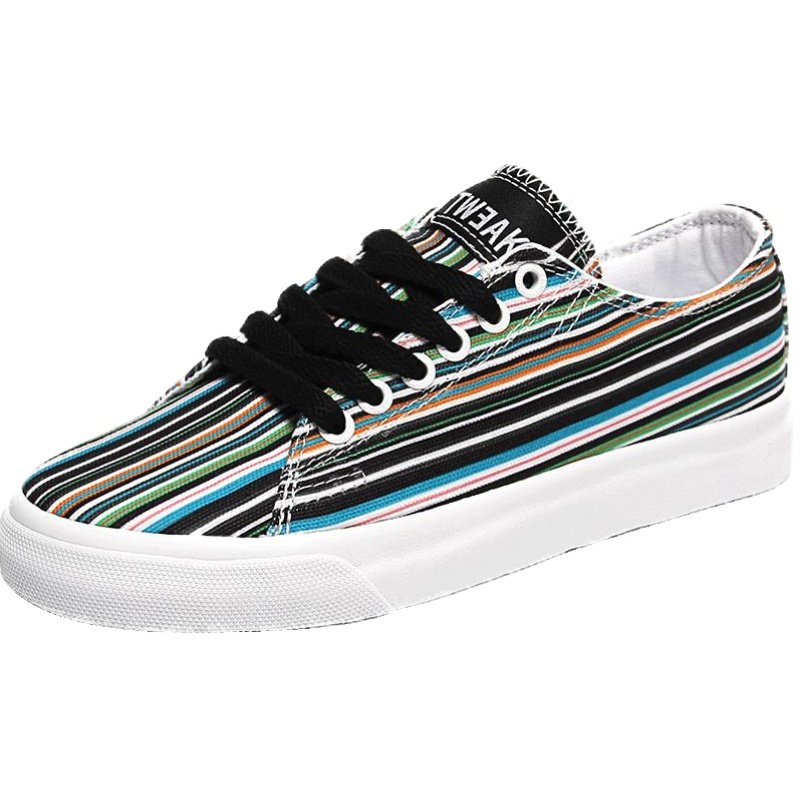 优魅网 鞋子 tweak特威克低帮女鞋春秋季纯棉麻帆布甜美透气条纹帆布