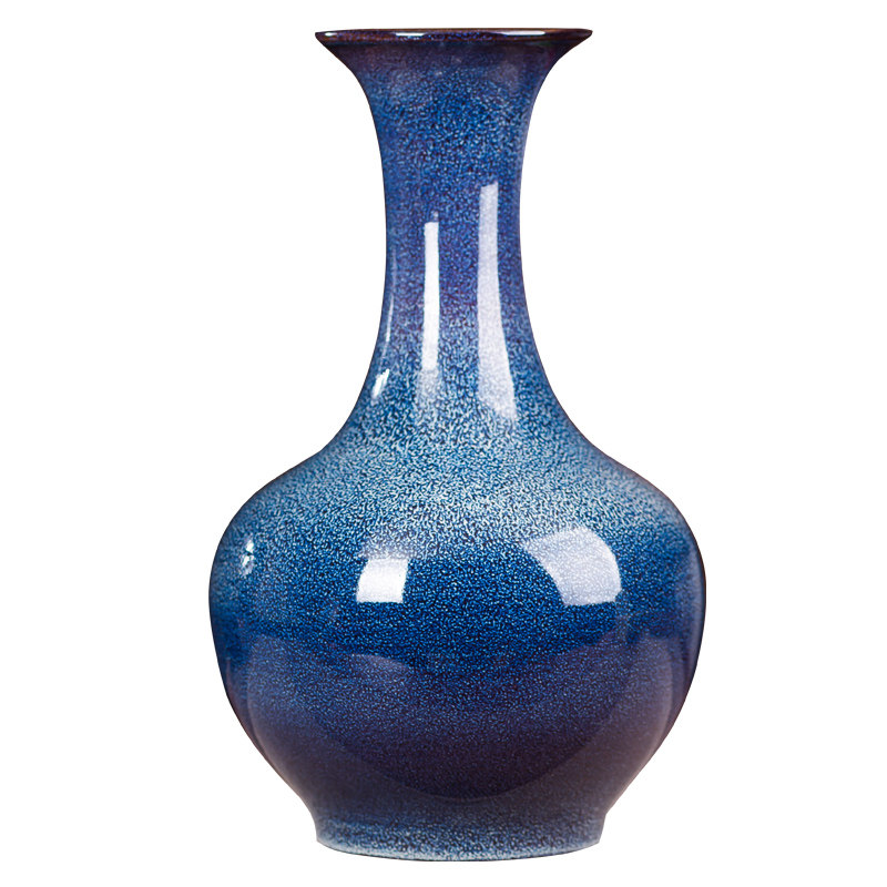 景德镇陶瓷窑变蓝色创意瓷器花瓶摆件客厅插花花器中式家居装饰品