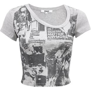 ONLY2025夏季新款复古摇滚风做旧修身正肩短袖T恤女|125101048