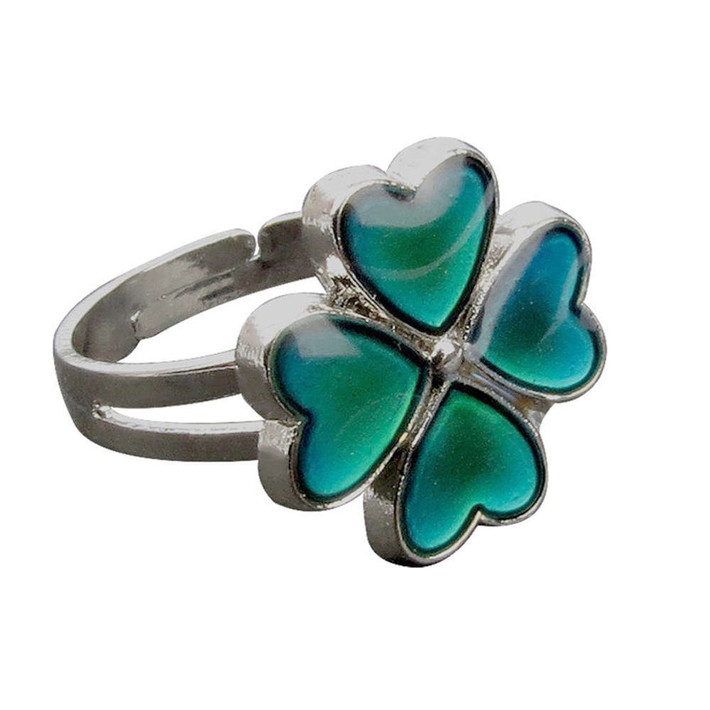 韩版时尚幸运四叶草戒指感温变色心情戒指变色戒指感温生日礼物女