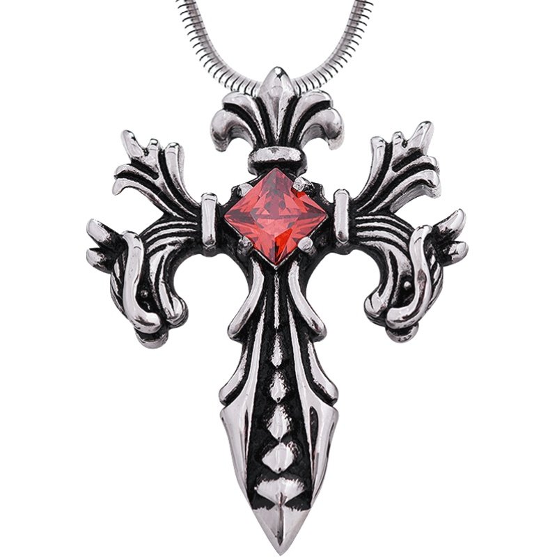 骑士钛钢复古十字架项链男士嘻哈简约韩版潮男个性吊坠学生剑挂件