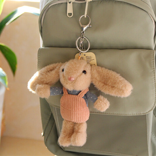 可爱背带裤长耳朵小兔子毛绒钥匙扣挂链背包书包小挂件女礼物玩偶