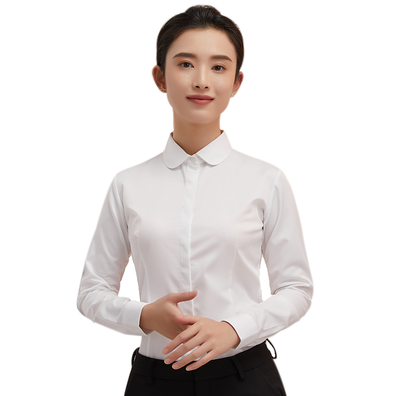 圆领白衬衫女长袖韩版秋冬加绒衬衣娃娃领修身打底工作服气质寸衫