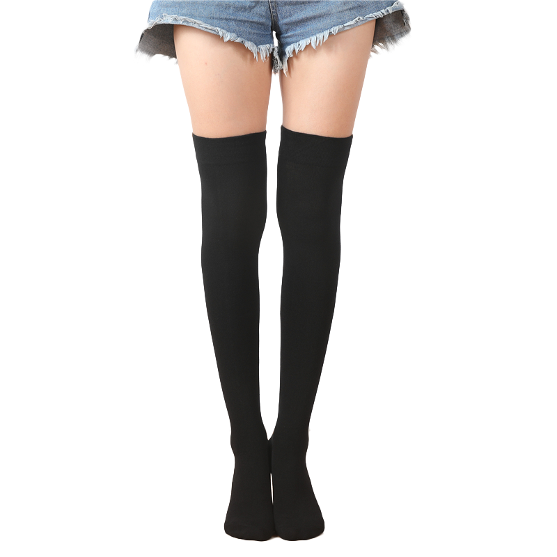 商品白底图-光腿肉色加绒中长筒黑肤色过膝袜子白底图