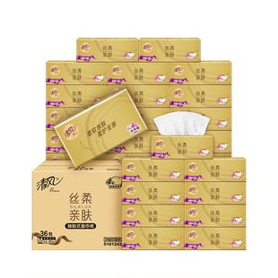 【直播间专属】清风丝柔金装抽纸4层72包M码餐巾家用纸实惠囤货装