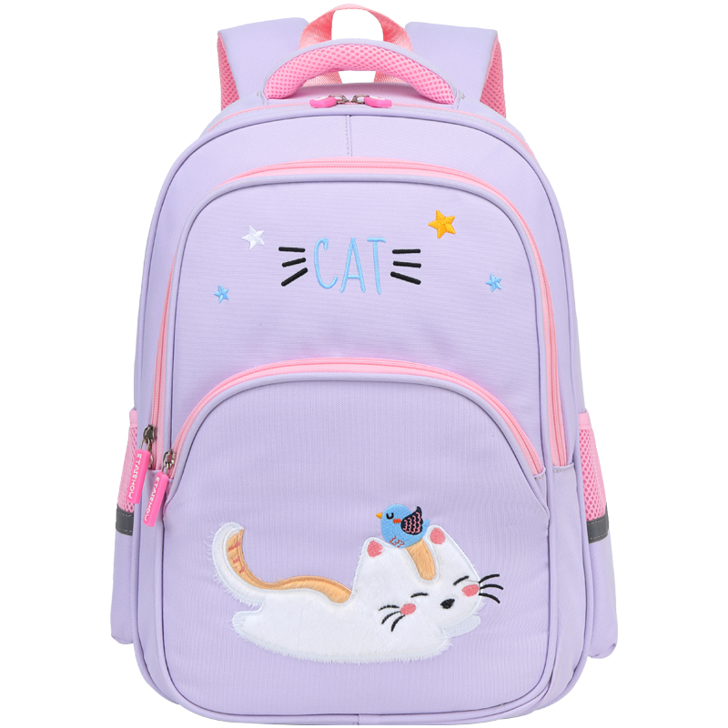 可爱猫咪绣花书包女孩小学生一二三年级大容量双肩包轻便减负背包