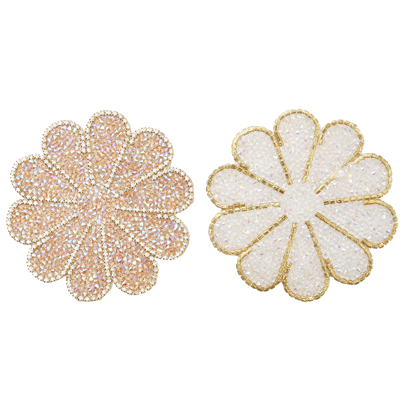 手工钉珠圆形花朵图案布贴时尚贴花绣花大号服饰鞋帽补丁贴布辅料