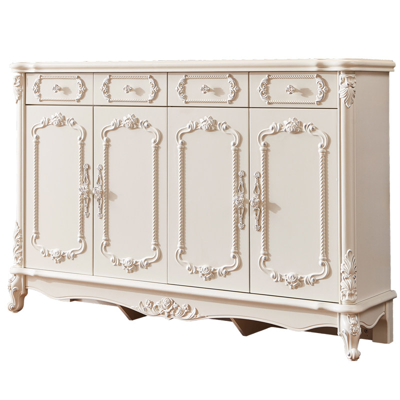 欧式鞋柜白色雕花奢华玄关门厅柜组装简欧大容量四门鞋橱客厅实木