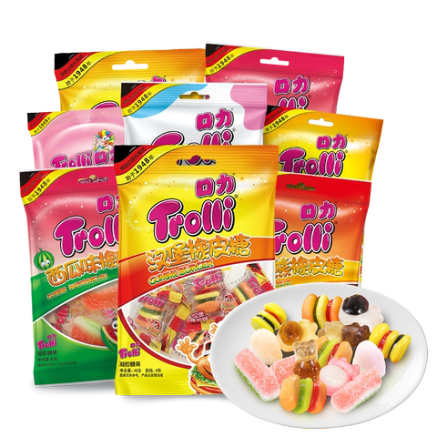 trolli口力软糖橡皮糖可乐小熊西瓜奶牛汉堡小q糖多种口味形状