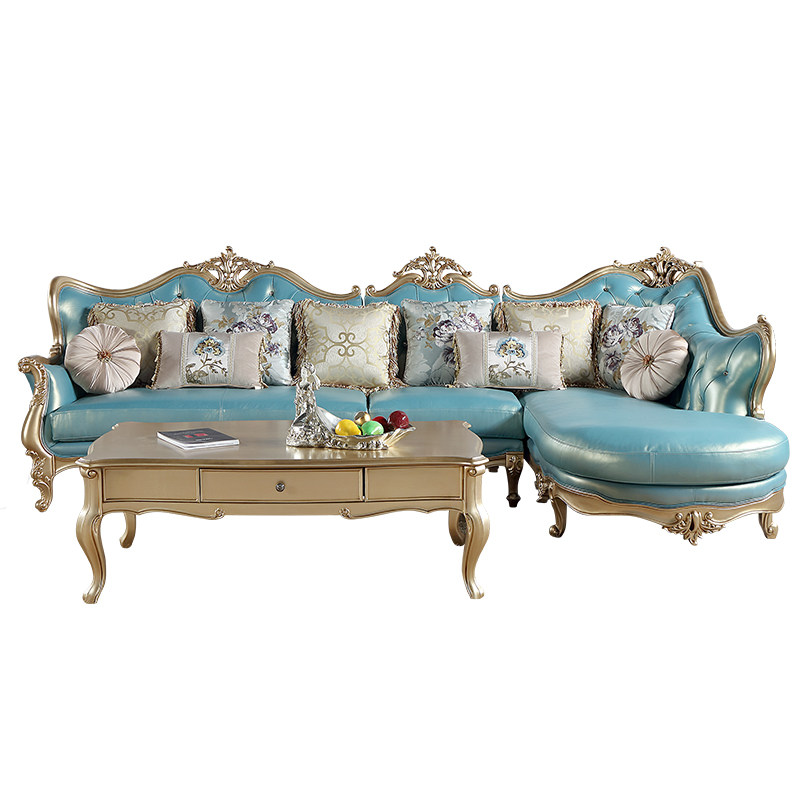 欧式转角沙发真皮头层牛皮客厅蓝色奢华法式轻奢l型简欧贵妃组合