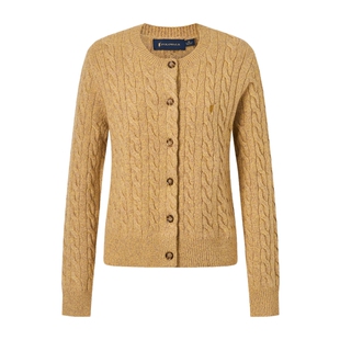 【100%绵羊毛】POLOWALK羊毛针织开衫女秋冬款圆领绞花针织衫毛衣