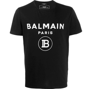 balmain巴尔曼 新款男士字母logo植绒时尚圆领短袖t恤th11601 券
