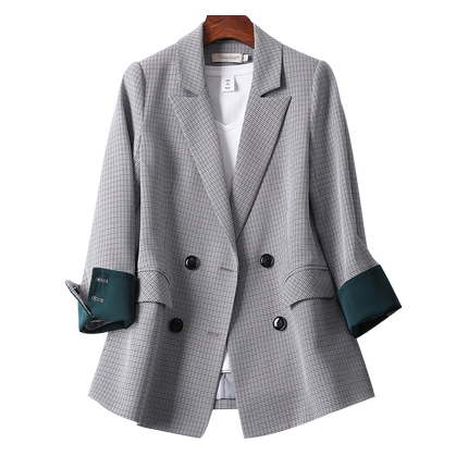 灰色西装外套女2020新款韩版秋冬休闲英伦风小个子网红格子小西服